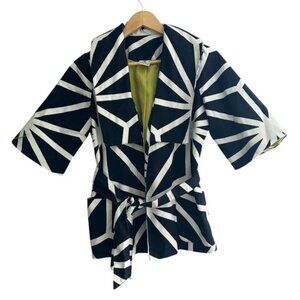 Virginia Taylor Abstract Black White Belted Jacket XS Artwear Statement Chic